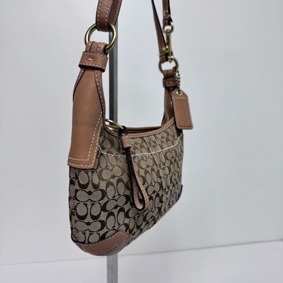 Coach Jacquard Logo Zip Top Baguette Convertible Shoulder Bag Brown - Picture 3 of 9